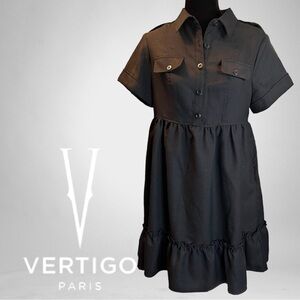 Vertigo Paris Black Ruffled Polo Mini Dress